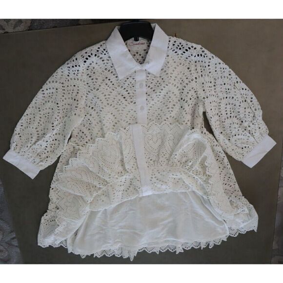 Sundress S21100 Women's Sz S Eyelet White Bloom Mini Collar Dress $190 - Picture 8 of 9